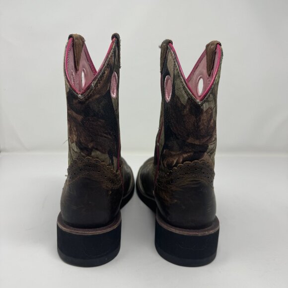 Ariat Pink Camo Brown Leather Western Cowboy Boots Women's Size 6.5 - Picture 6 of 10